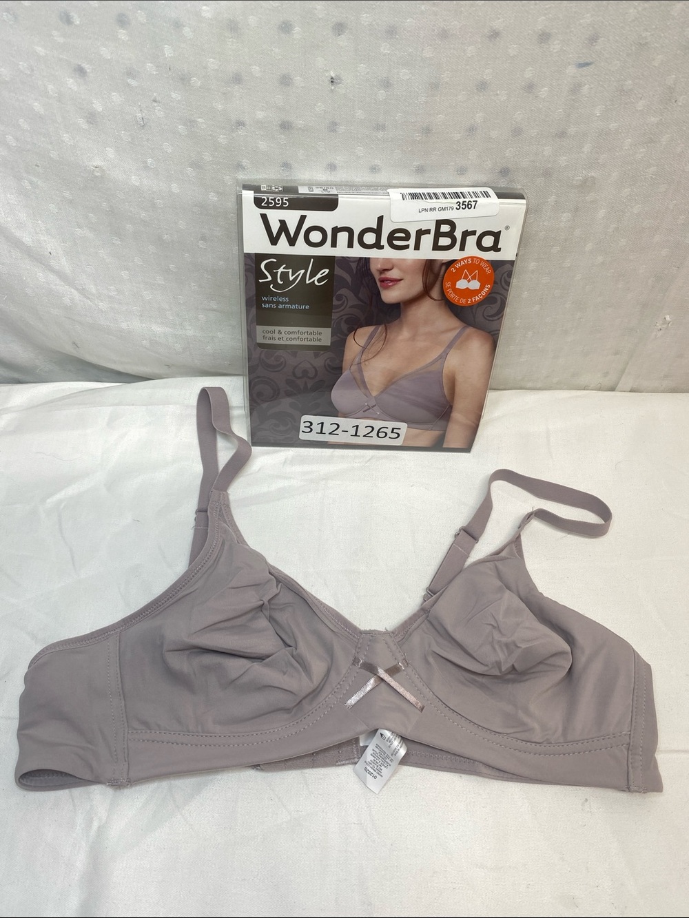 WonderBra Style Wireless Bra in Soft Mauve-Taupe Style 2595 Size 36B